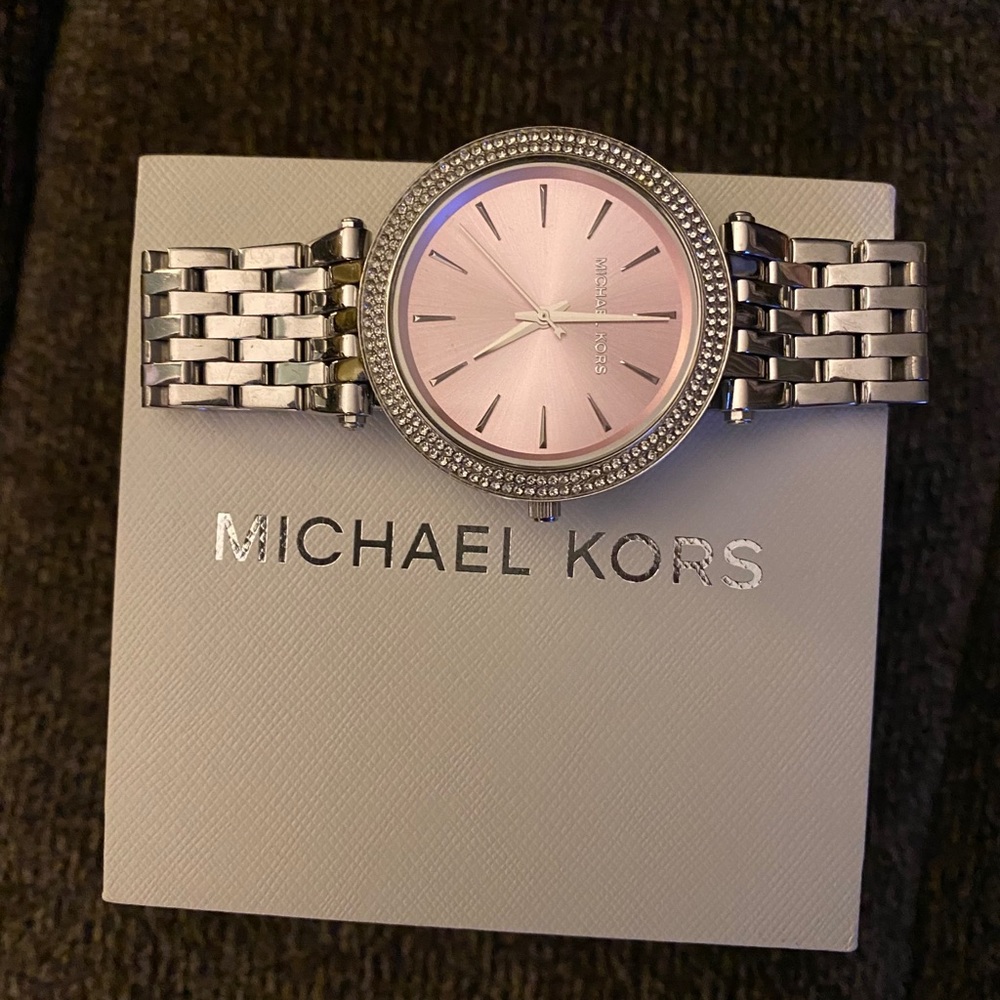 Michael kors silver and pink watch